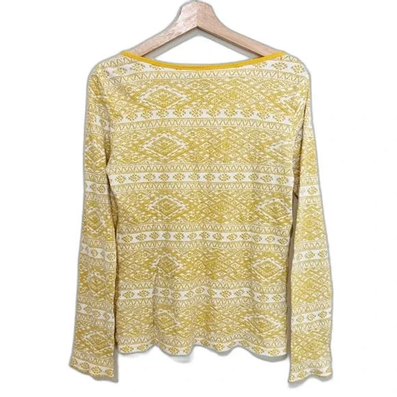 Lucky Brand Thermal V-Neck Top Womens Size L Printed Aztec Geo Yellow Western - Picture 2 of 6